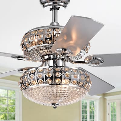 Becsdale Dual Lamp 52-Inch 5-Blade Lighted Ceiling Fan with Crystal Chandelier (incl Remote and 2 Color Option Fan Blades)