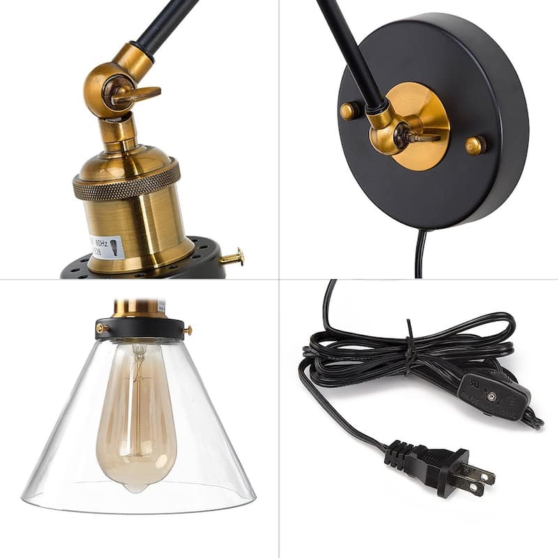 Carbon Loft Modern Industrial Plug-in Wall Lamp Swing Arm Sconce - 20" x 7.25 "x 14"