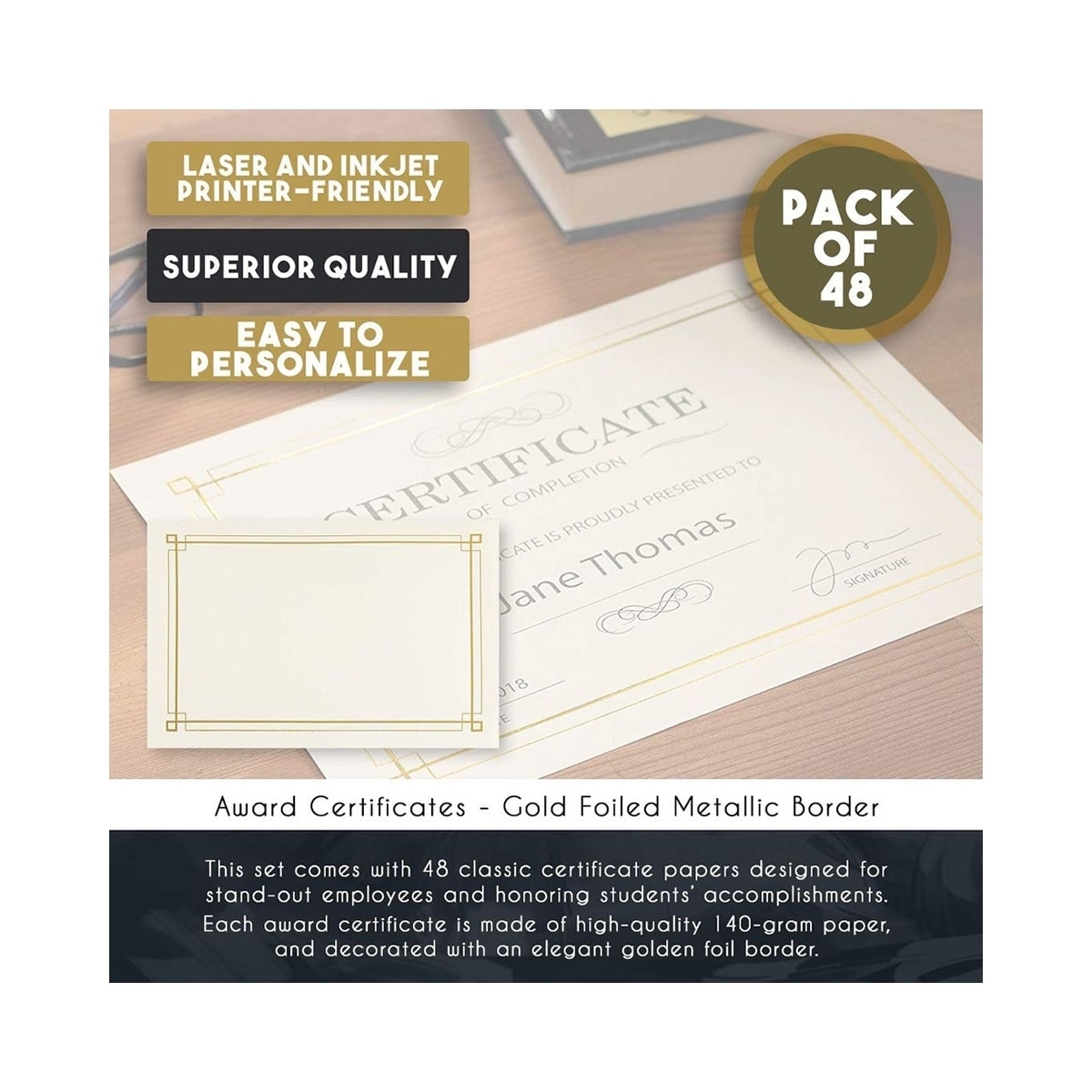 48PCS Blank Certificate Awards Gold Foil Paper - Printer Fit, 8.5 x 11  Inches