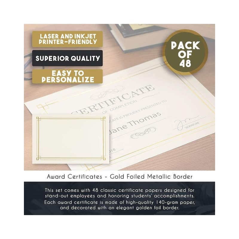 48PCS Blank Certificate Gold Foil Border Paper - Printer Fit, 8.5 x 11 ...