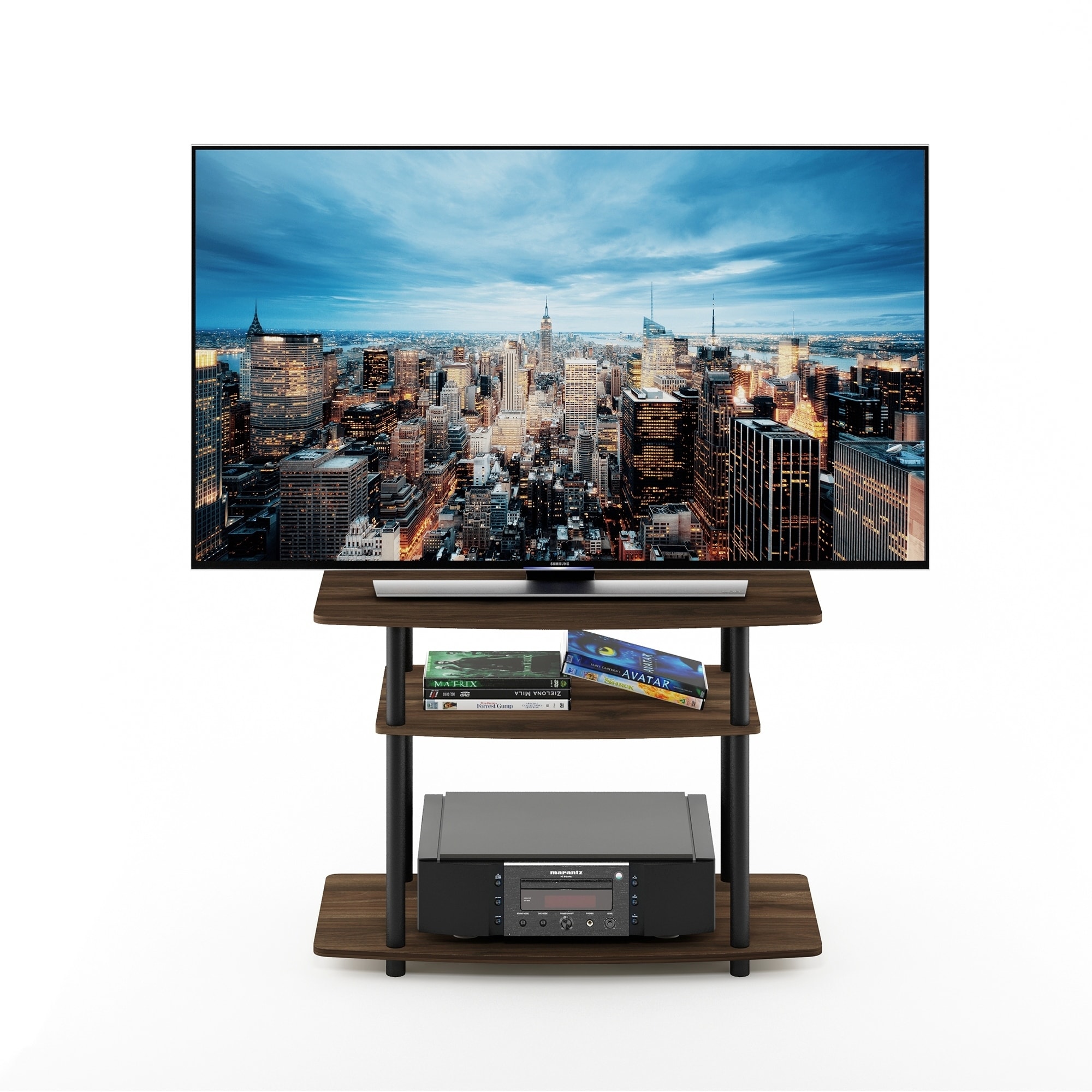 Columbia Walnut/Black one size Wood Furinno Toolless TV Stands 