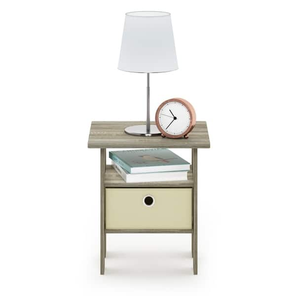 Shop Furinno Andrey End Table Nightstand With Bin Drawer Sonoma Oak Ivory Overstock 28567050