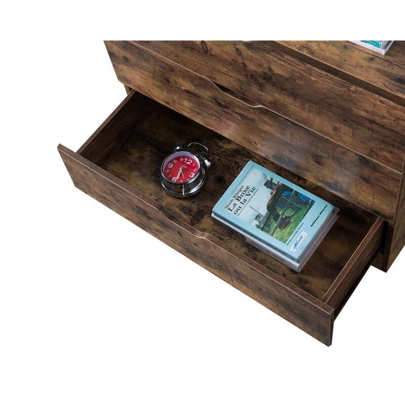 Commodious Five Drawers Wooden Utility Chest with Metal Glides, Brown