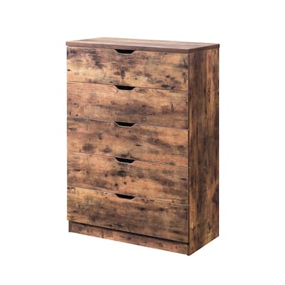 Commodious Five Drawers Wooden Utility Chest with Metal Glides, Brown