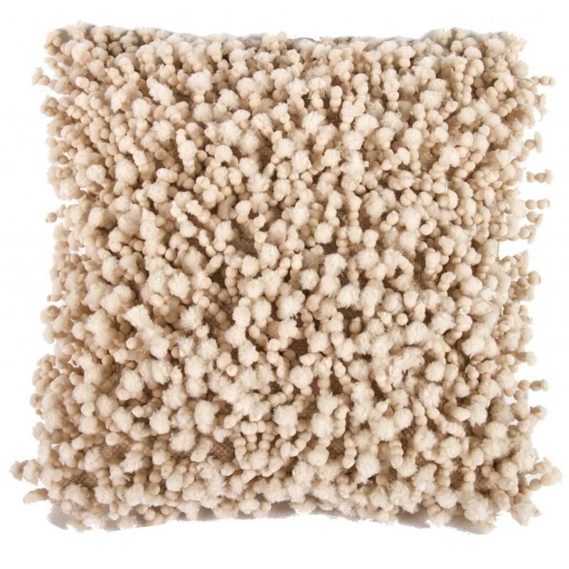 Fabric Accent Pillow with Shaggy Details, Cream