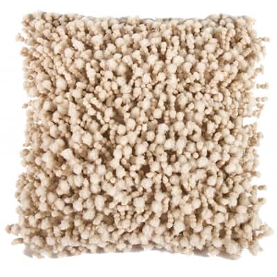 Fabric Accent Pillow with Shaggy Details, Cream