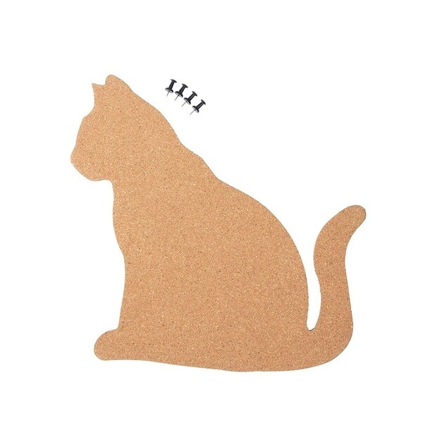 Cat Shaped Corkboard Bulletin Pin Board, 4 Push Pins Included, 11.5" x 11"