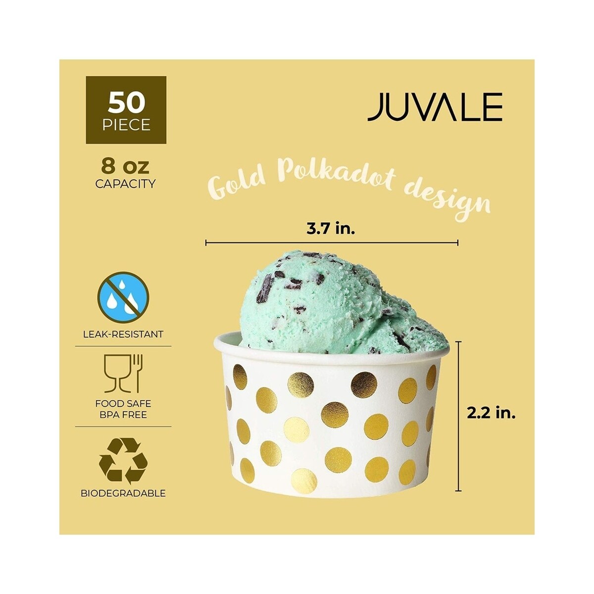 Juvale 50-Count Paper Ice Cream Sundae Cups, Yogurt Dessert Bowls, Rainbow Polka