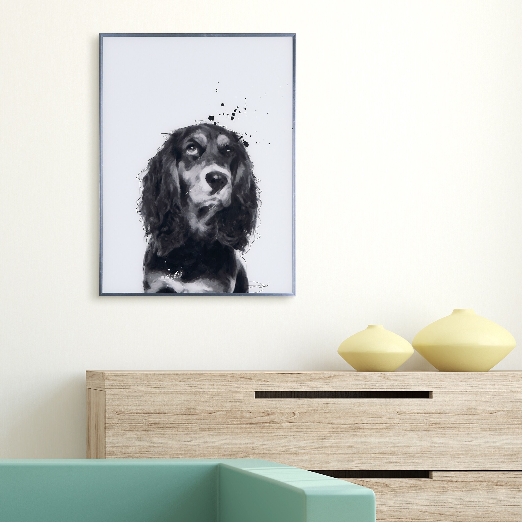 Shop Cocker Spaniel Black And White Pet Dog Wall Art Reverse Printed Glass Encased With A Gunmetal Anodized Frame On Sale Overstock 28571359