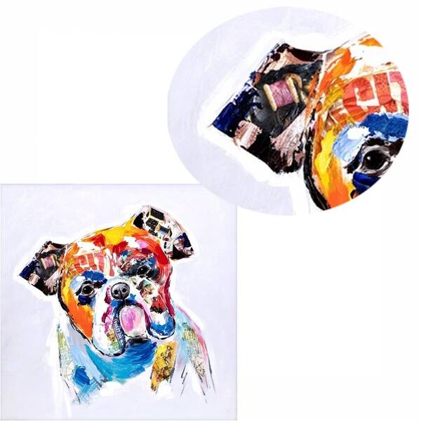 Shop Wooden Canvas Wall Art With Bulldog Oil Painting And Abstract
