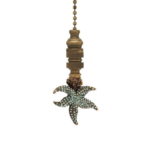 Starfish with Aagean Blue Glass Ceiling Fan Pull Antique Metal 2.25"h