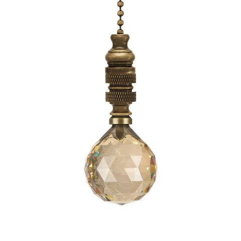 Faceted Champagne Crystal Ball Ceiling Fan Pull Antique Brass 2.25"h