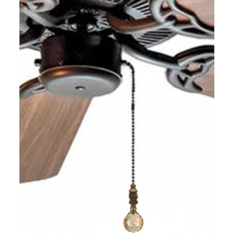 Faceted Champagne Crystal Ball Ceiling Fan Pull Antique Brass 2.25"h
