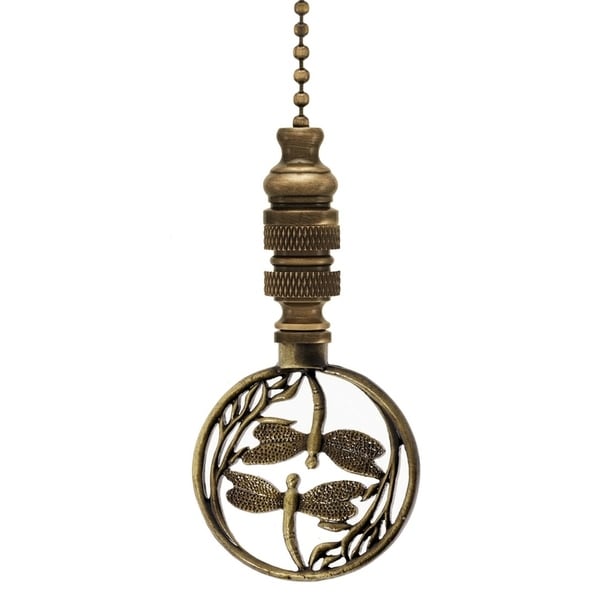 Double Dragonfly Ceiling Fan Pull Antique Brass 2.8"h. Opens flyout.