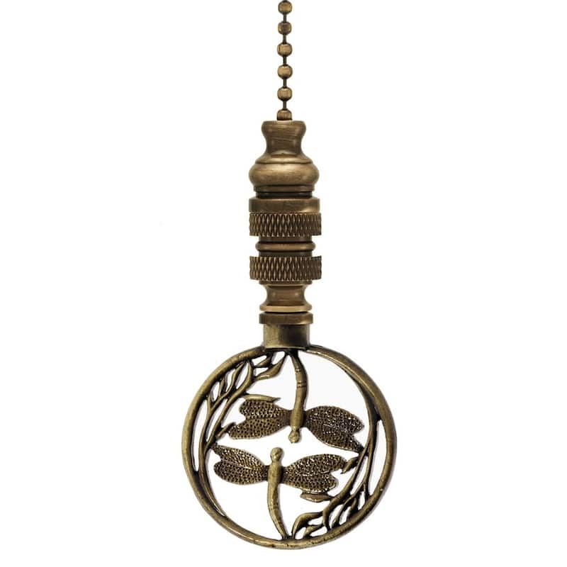 Double Dragonfly Ceiling Fan Pull Antique Brass 2.8"h