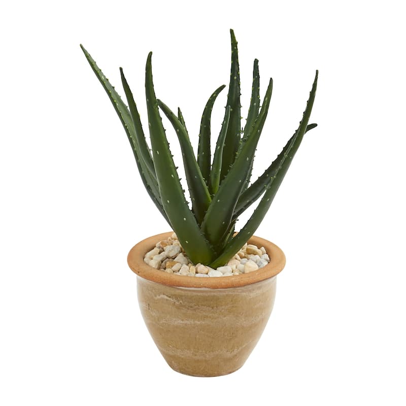 15" Aloe Artificial Plant in Decorative Vase - N/A