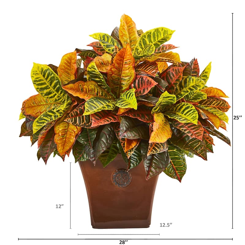 25" Garden Croton Artificial Plant in Brown Planter (Real Touch)