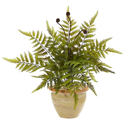 18" Fern Artificial Plant in Ceramic Planter