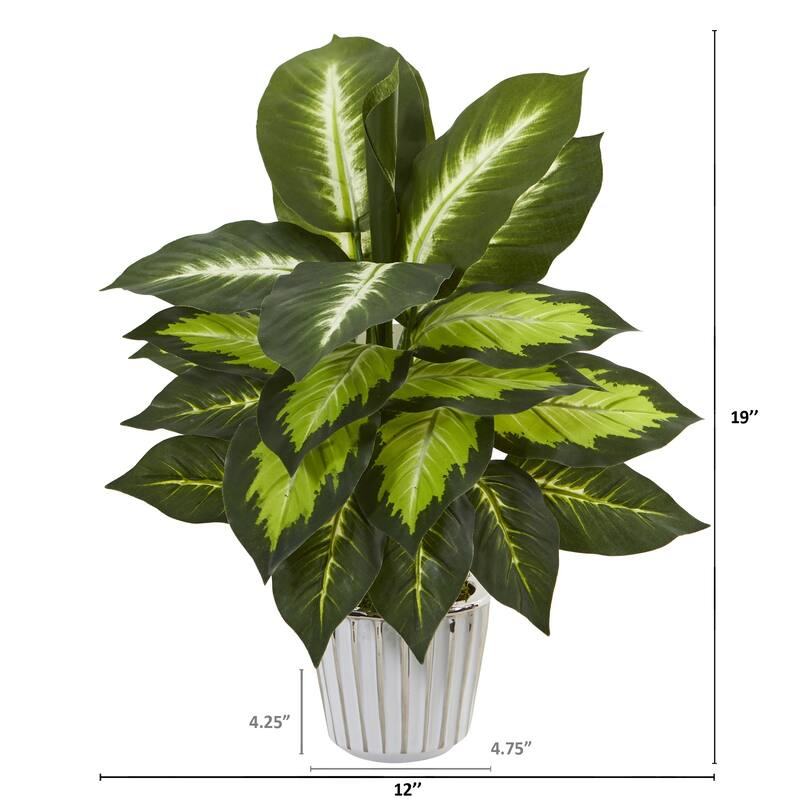 19" Dieffenbachia Artificial Plant in White Vase (Set of 2)