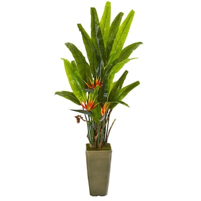 62" Bird of Paradise Artificial Plant in Olive Green Planter