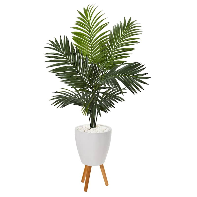 61" Paradise Palm Artificial Tree in White Planter with Stand - N/A