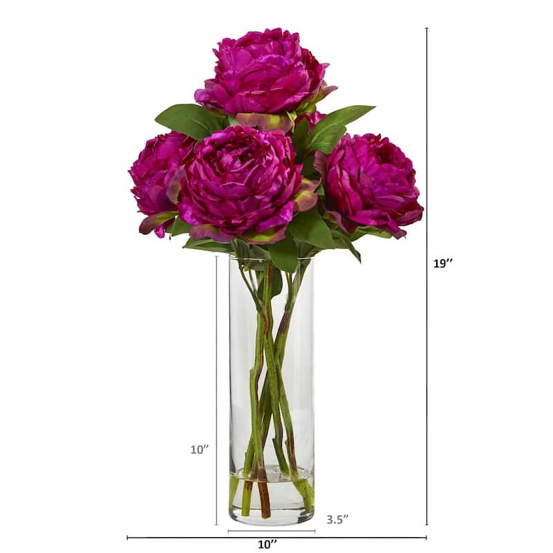 Peony Artificial Arrangement in Glass Vase