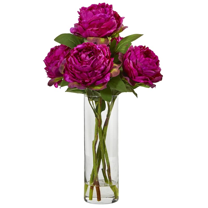 Peony Artificial Arrangement in Glass Vase