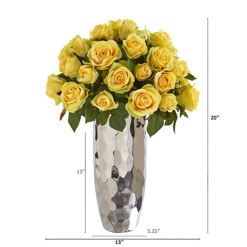 20" Rose Artificial Arrangement in Silver Vase