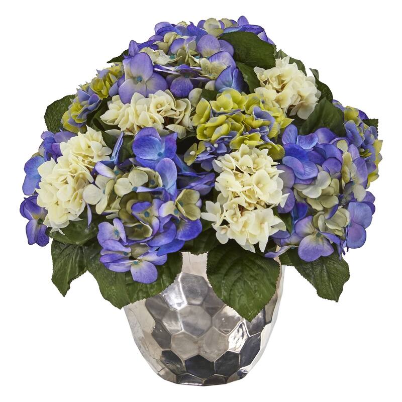 Hydrangea Artificial Arrangement in Silver Vase