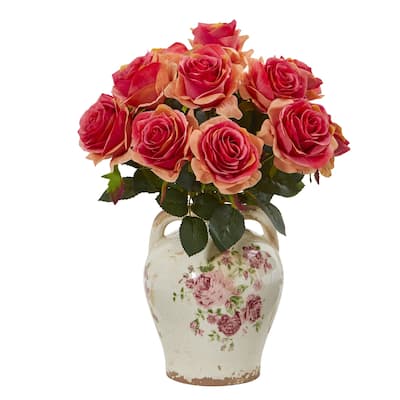 Rose Artificial Arrangement in Flower Print Jar