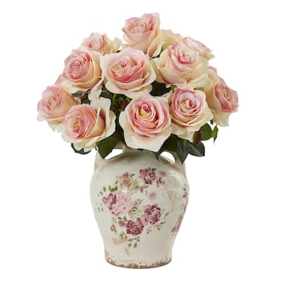 Rose Artificial Arrangement in Flower Print Jar