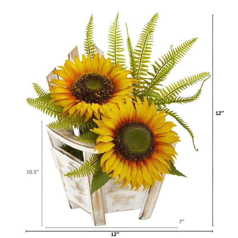 Sunflower and Fern Artificial Arrangement in Chair Planter