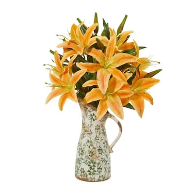 Lily Artificial Arrangement in Floral Pitcher