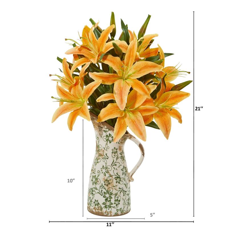 Lily Artificial Arrangement in Floral Pitcher