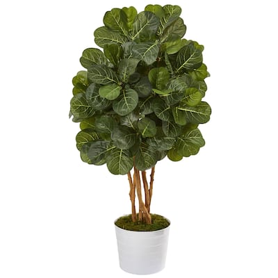 50" Fiddle Leaf Fig Artificial Tree in White Tin Planter