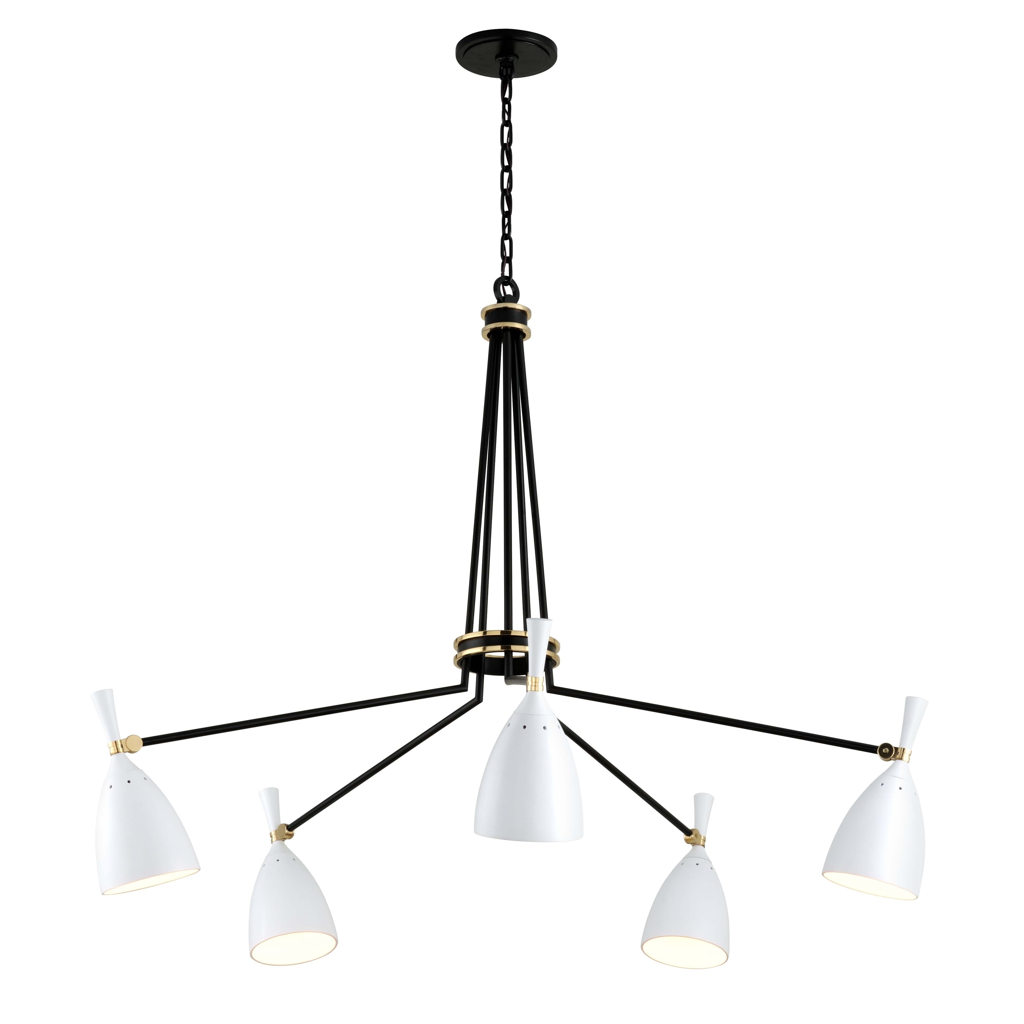 Utopia Garden by Martyn Lawrence Bullard 5-Arm Satin Black with Polished Brass LED Chandelier - Satin White Metal Shade - Chandeliers For Bedrooms by Overstock.com