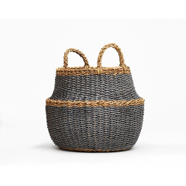 Handmade Fez Dark Round Belly Storage Basket (Bangladesh)
