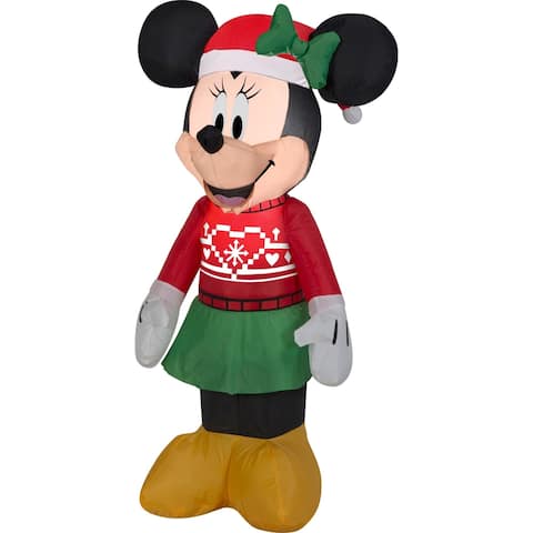 Gemmy Christmas Airblown Inflatable Minnie in Ugly Sweater Disney, 3.5 ft Tall, red