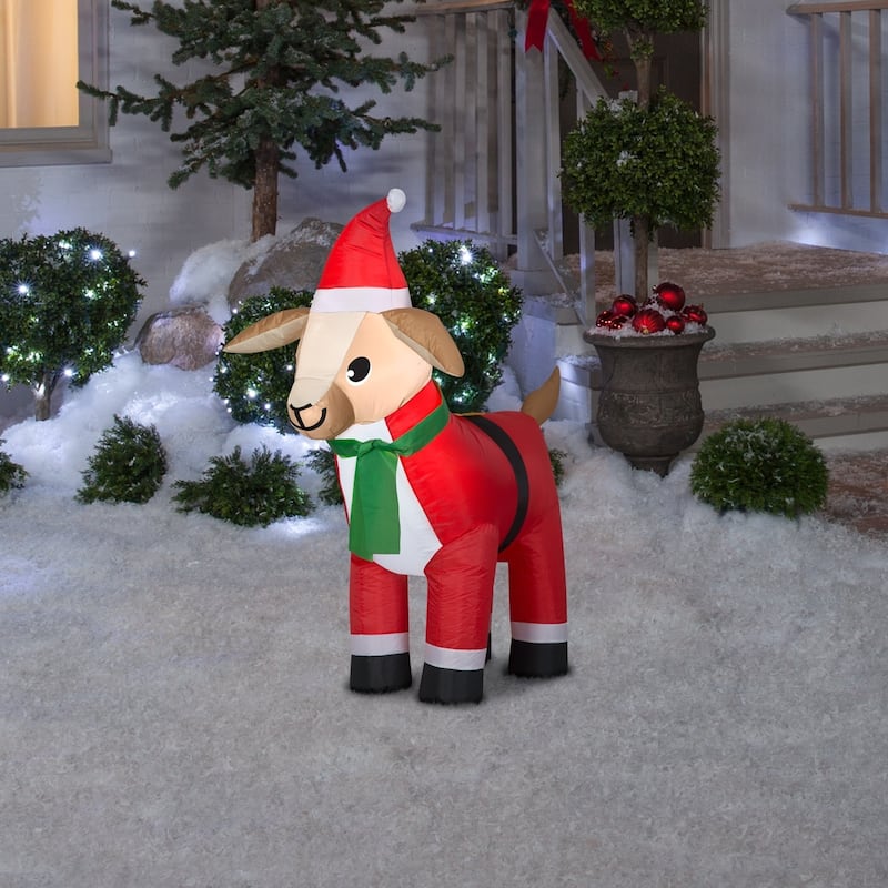 Gemmy Christmas Airblown Inflatable Goat in Santa Suit, 3.5 ft Tall, red