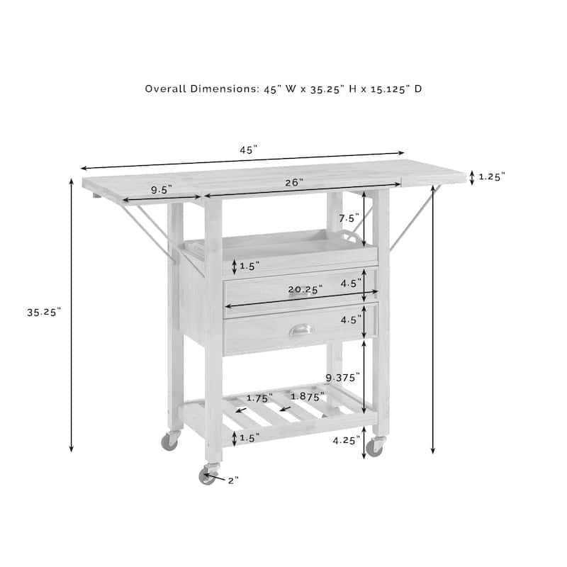 Crosley Bristol Double Drop Leaf Kitchen Cart Natural - 15.13"d x 45"w x 35.25"h