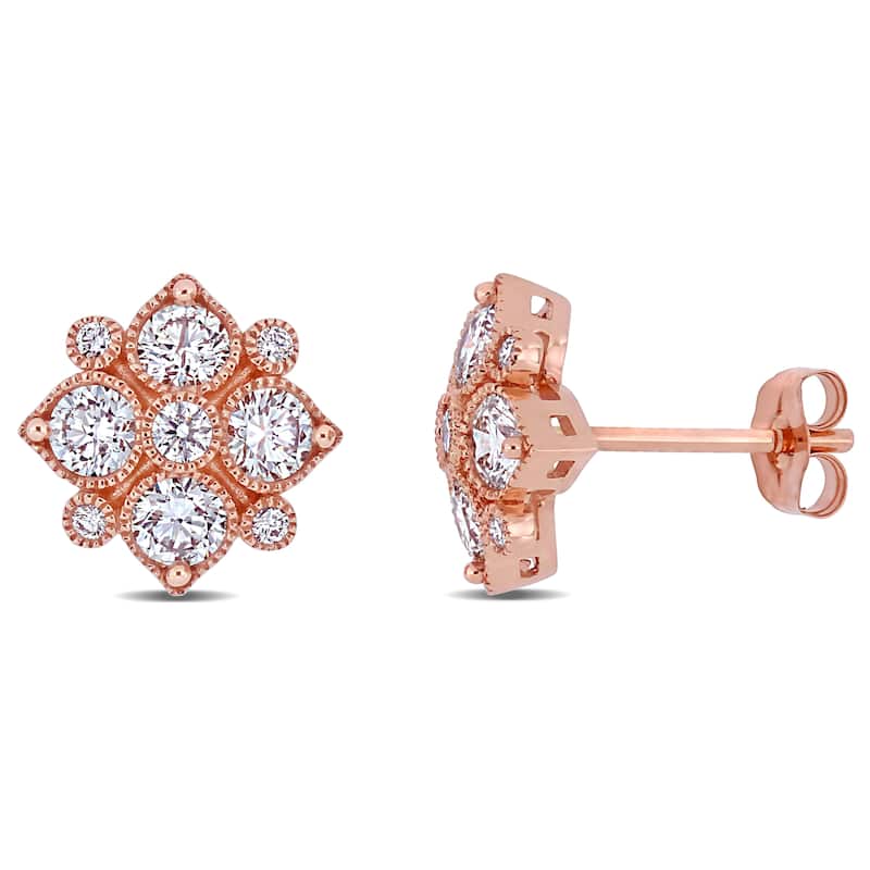 Miadora 14k Rose Gold 1ct TDW Diamond Floral Geometric Cluster Stud Earrings