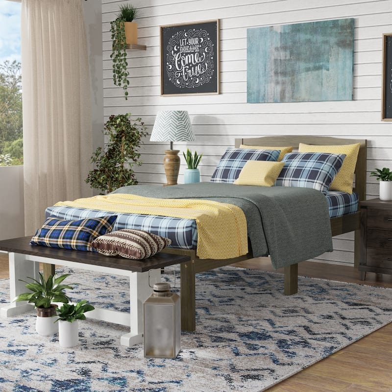 Amaryllis Contemporary Twin Wood Platform Kid Bed with Slatted Headboard by Taylor & Olive - Wire-Brushed Grey
