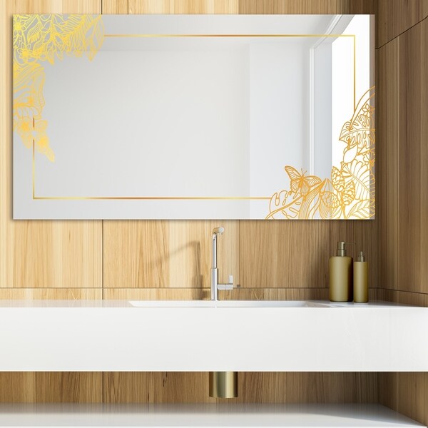 Designart 'Capital Gold Botanical Bliss 10' Glam Mirror - Modern Vanity Mirror
