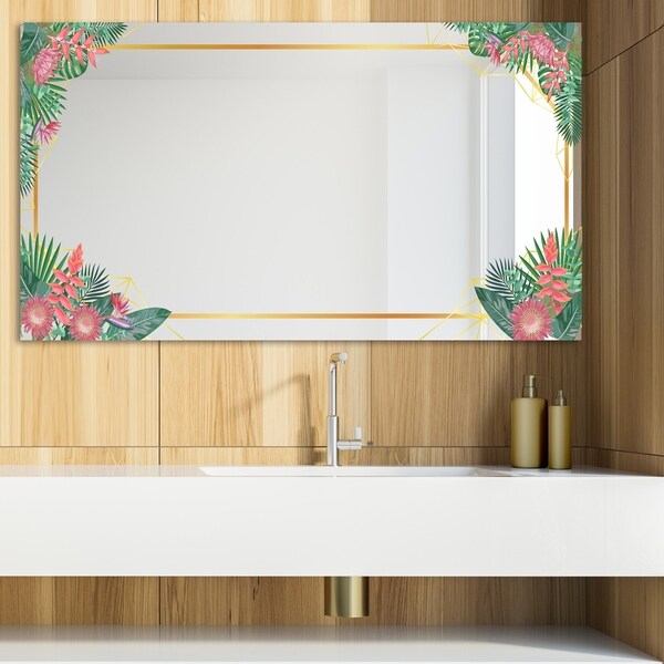 Designart 'Efflorescent Gold Pink 16' Glam Mirror - Modern Vanity Mirror - Green