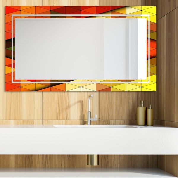 Designart 'Triangular Colourfields 41' Glam Mirror - Modern Vanity Mirror - Red