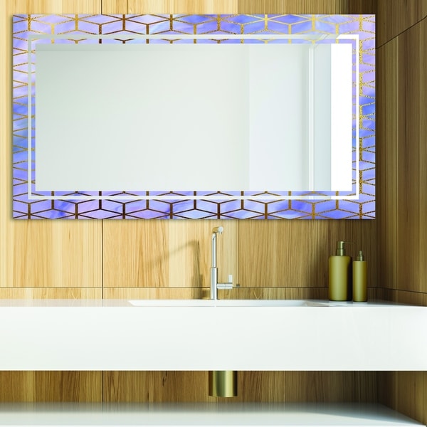 Designart 'Capital Gold Honeycomb 13' Glam Mirror - Modern Vanity Mirror - Blue