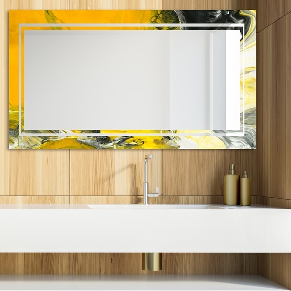 Designart 'Marbled Yellow 15' Glam Mirror - Modern Vanity Mirror - Multi