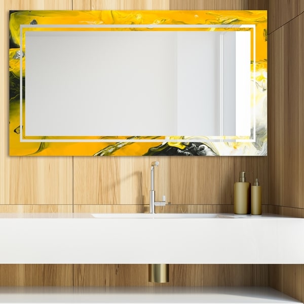 Designart 'Marbled Yellow 11' Glam Mirror - Modern Vanity Mirror - Gold