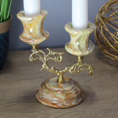 Natural Geo Multicolored Handcrafted 5" Onyx Double Candle Holder