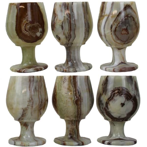 1 Handmade Onyx Stone Wine Glasses 6 Pieces Set with Blue Original Case from Pakistan for Dinner Table Living Room Kitchen Barware